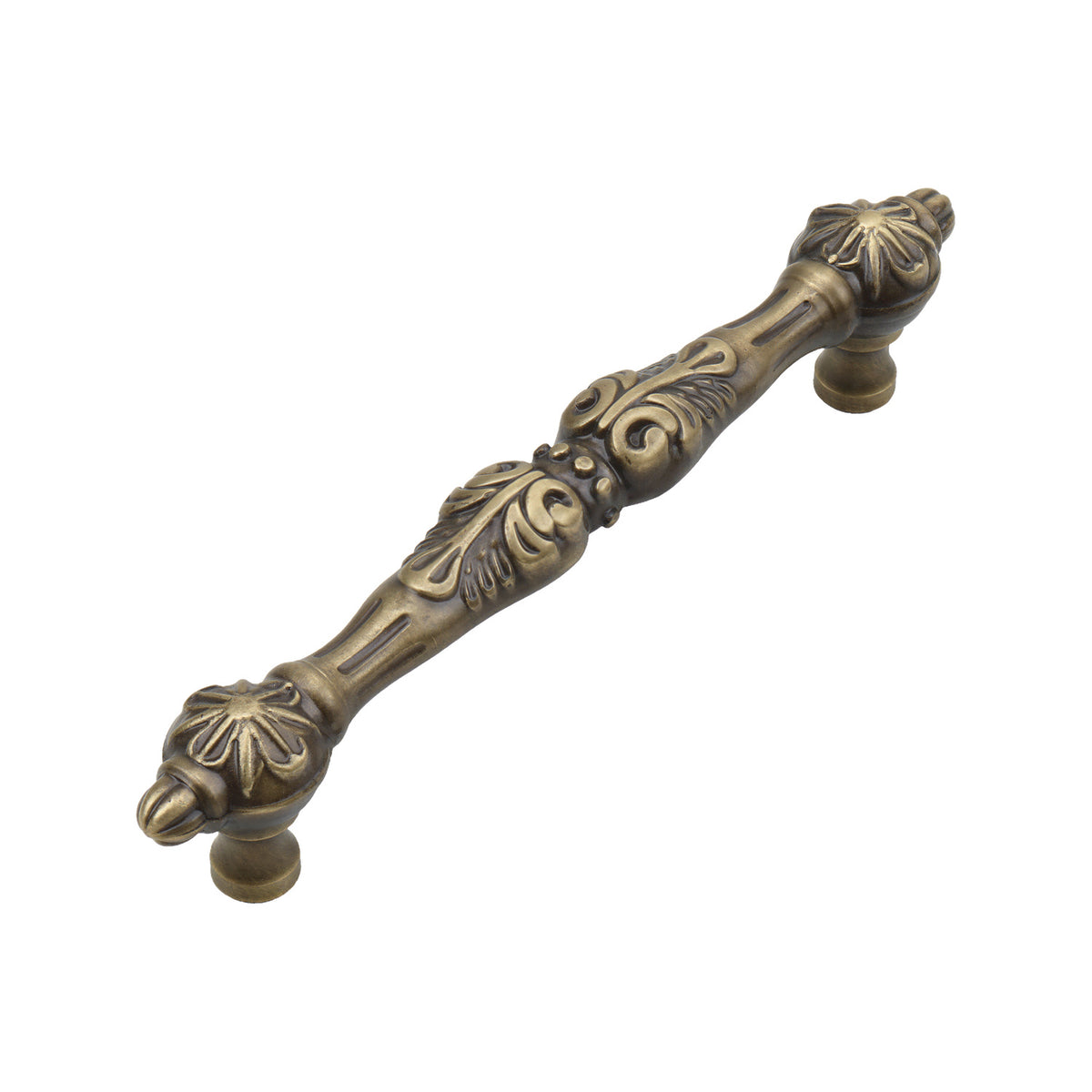 Bronze-tone bar pull with raised floral scrollwork, option No. 2, 170 mm.