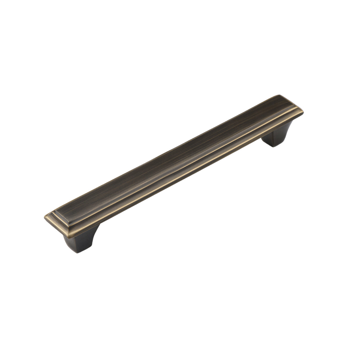 Brown straight square bar pull with gold-tone edging, 154 mm.