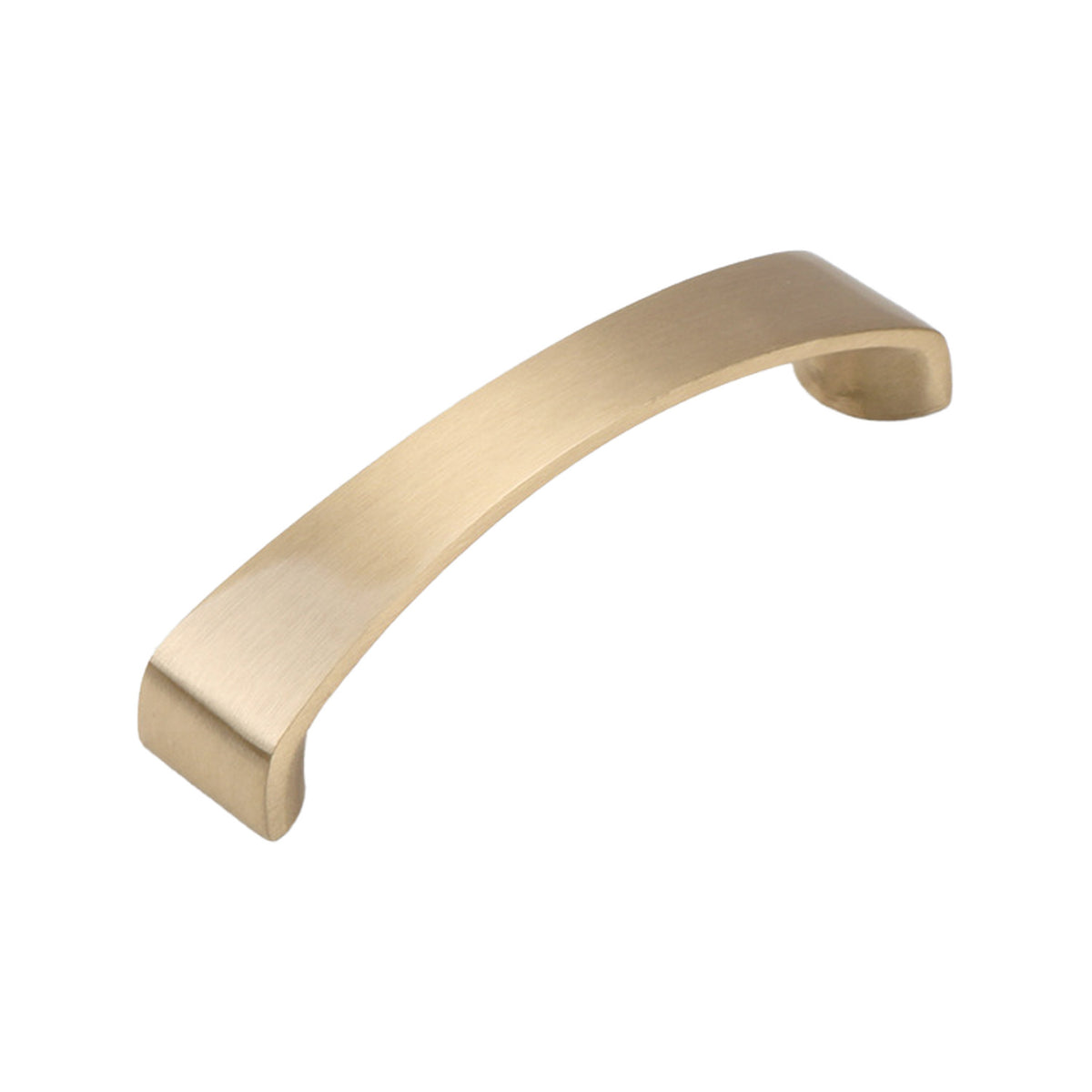 Brushed gold arched bar pull with curled ends, option No. 2, 112 mm.
