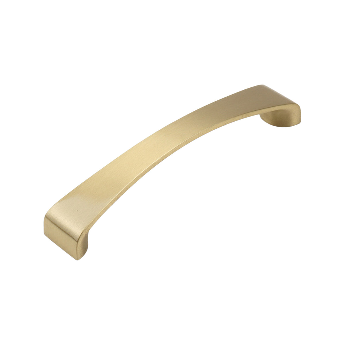 Brushed gold arched bar pull with curled ends, option No. 2, 145 mm.