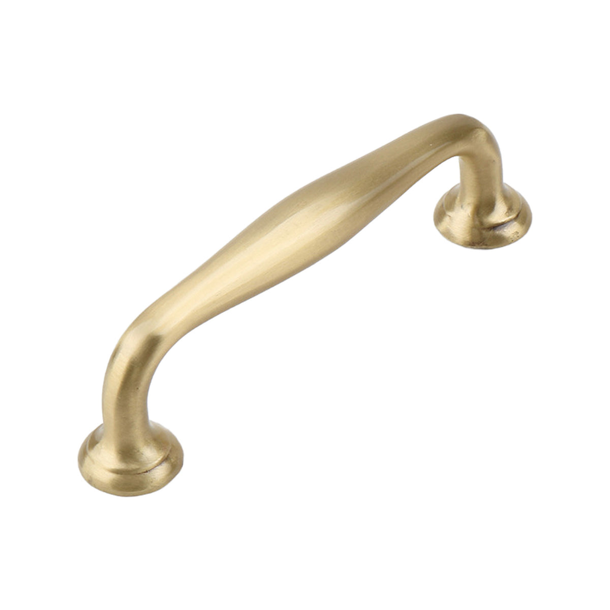 Brushed gold arched bar pull with round mounting feet, option No. 6, 115 mm.