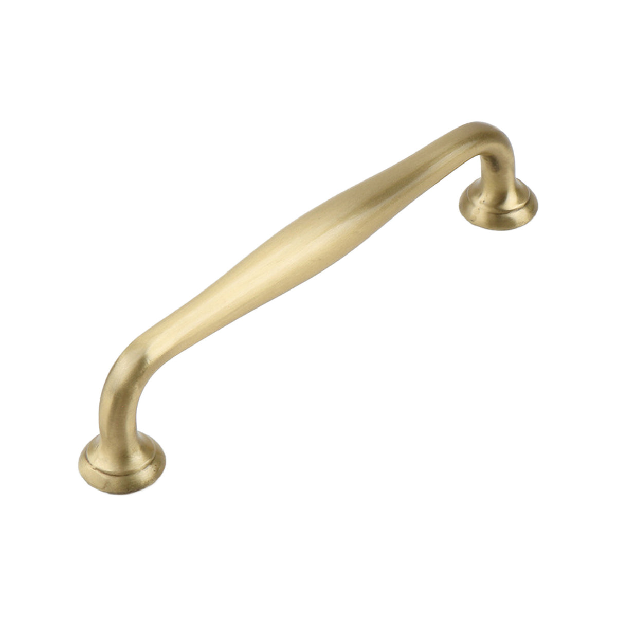 Brushed gold arched bar pull with round mounting feet, option No. 6, 147 mm.