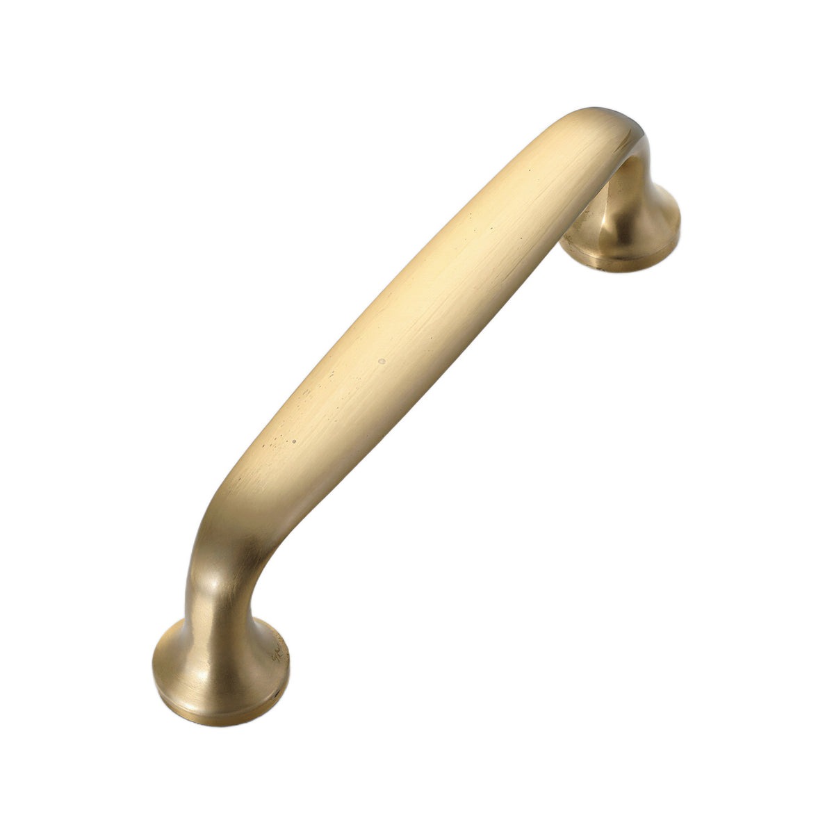 Brushed gold curved bar pull with round mounting feet, option No. 10, 103 mm.