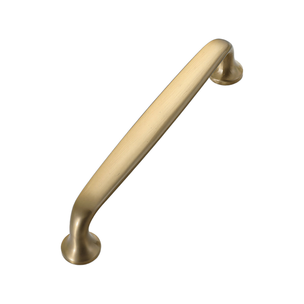 Brushed gold curved bar pull with round mounting feet, option No. 10, 145 mm.