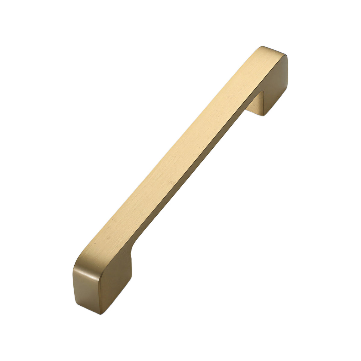 Brushed gold flat bar pull with squared ends, option No. 8, 143 mm.