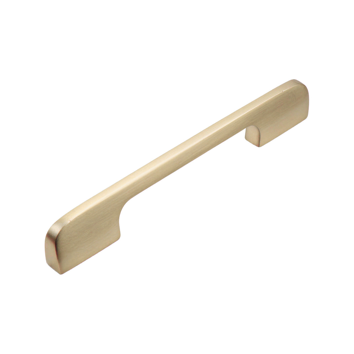 Brushed gold slim bar pull with wide rounded ends, option No. 10, 128 mm.