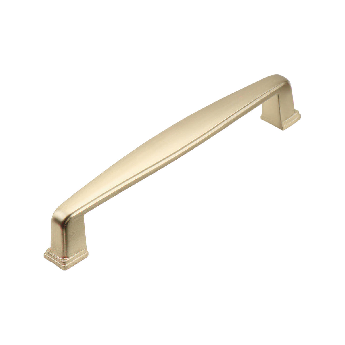 Brushed gold straight bar pull with stepped mounting feet, option No. 11, 128 mm.