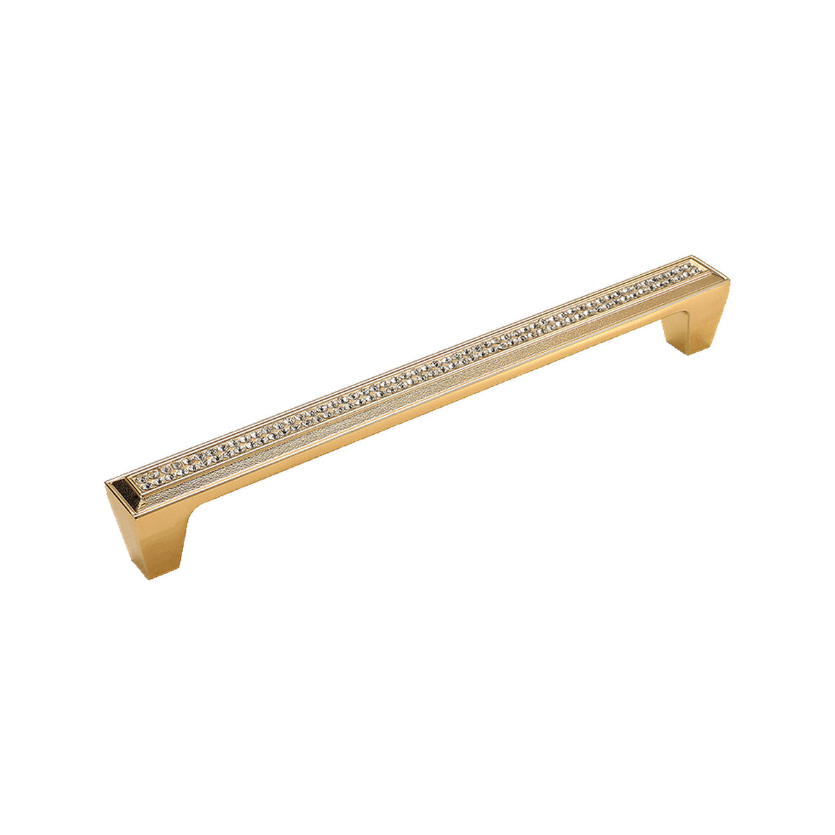 Gold-tone bar pull with a row of clear faceted accents, variant #3, 192 mm.