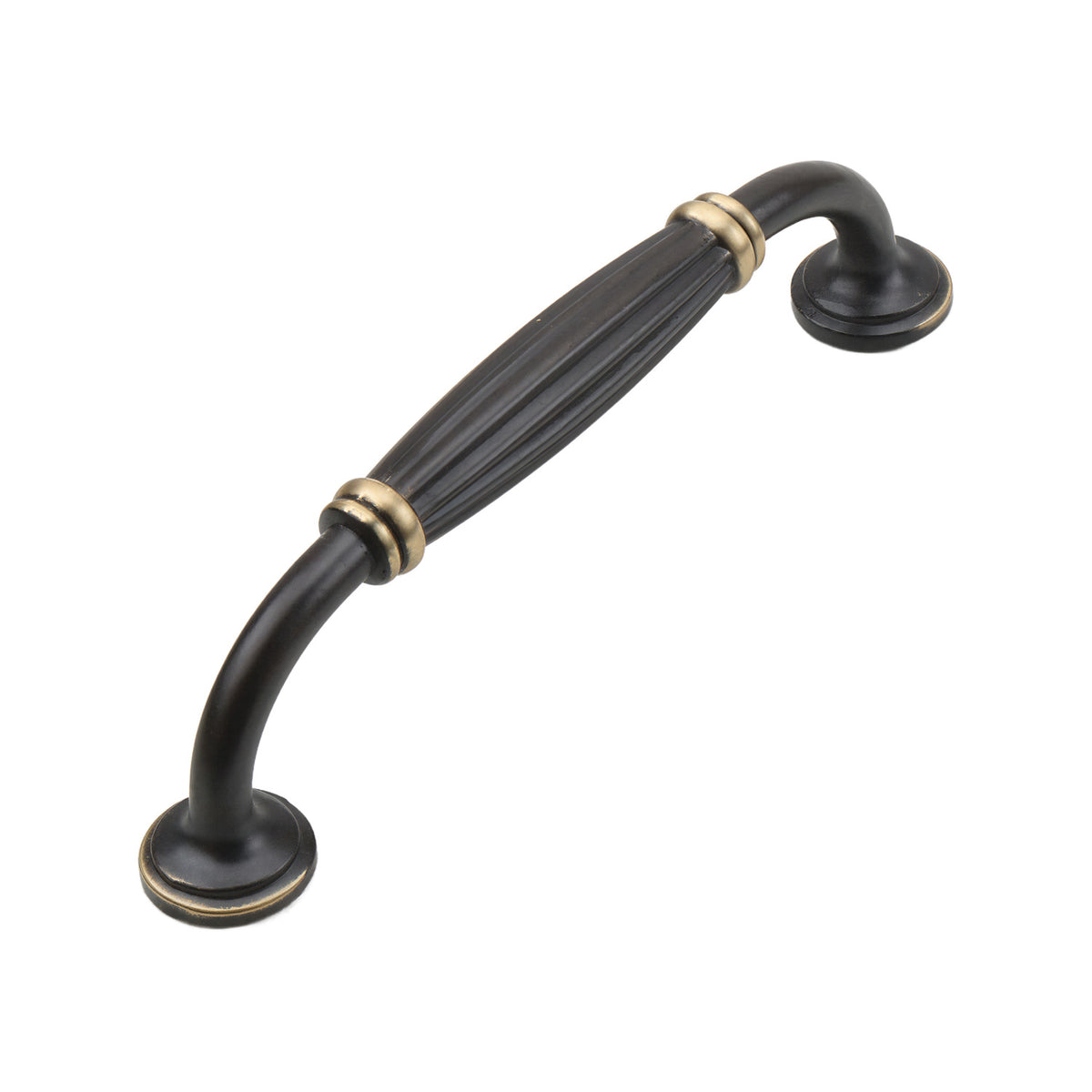 Coffee brown fluted bar pull with brass-tone rings, 128 mm, option No. 6.