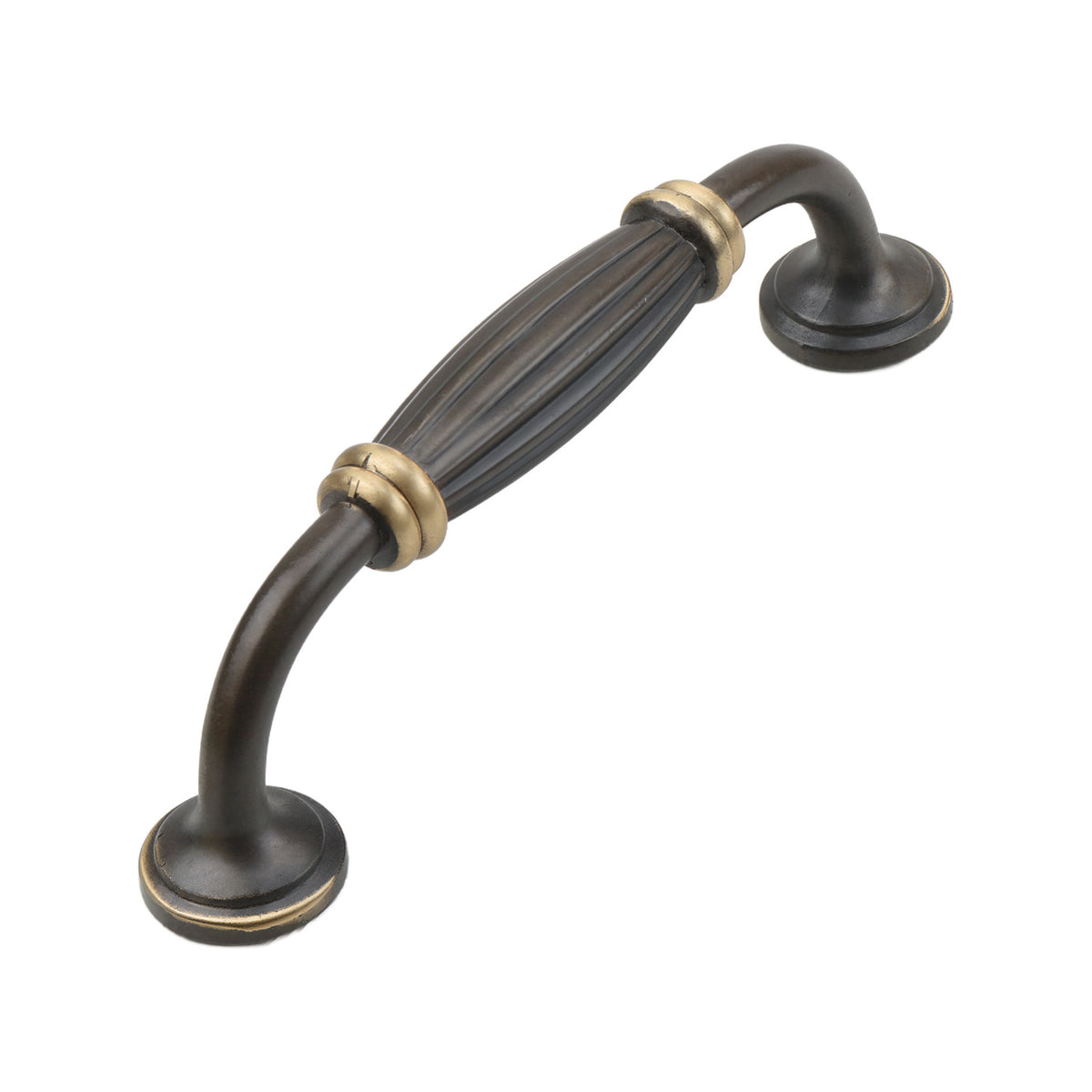 Coffee brown fluted bar pull with brass-tone rings, 96 mm, option No. 6.