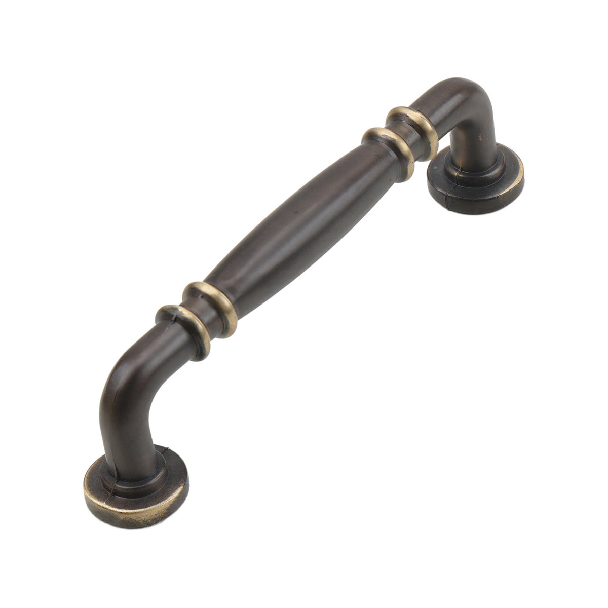 Coffee-brown bar pull with a tapered central grip and brass-tone ring bands, 96 mm, option No. 1.