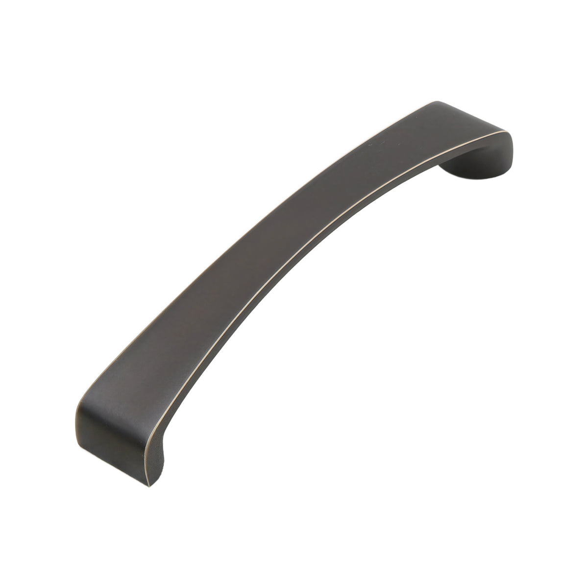 Coffee-tone arched flat bar pull with gold-tone edging, 128 mm, option No. 1.