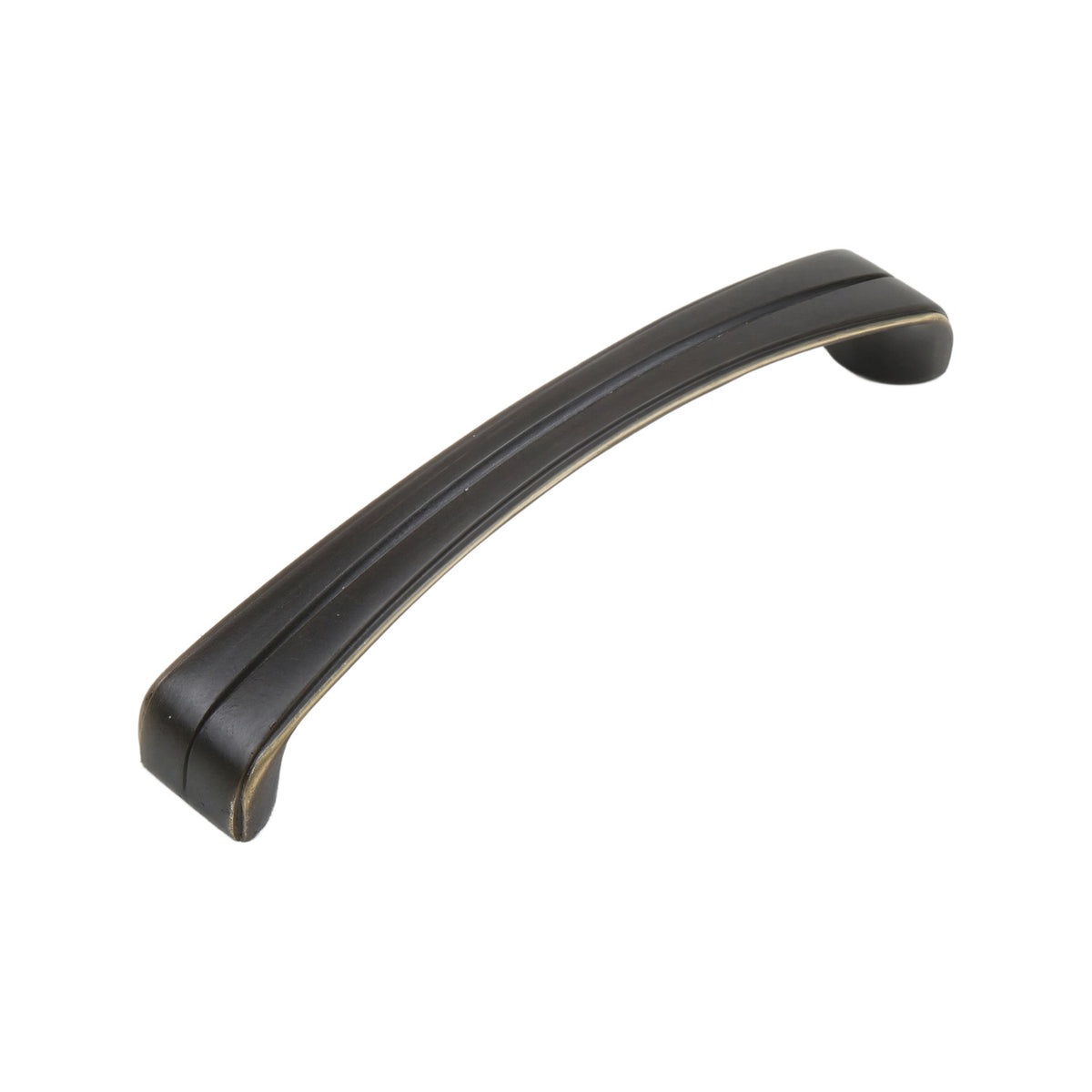 Coffee-tone arched grooved bar pull with gold-tone edging, 128 mm, option No. 2.