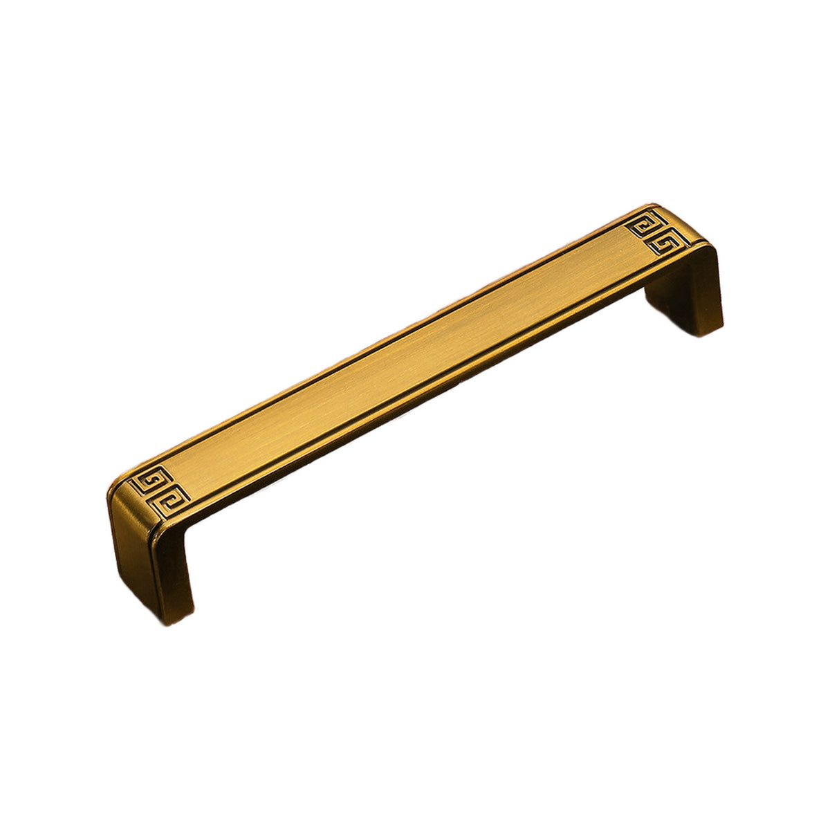 Gold-tone and black bar pull with Greek key detail, 128 mm, option No. 5.