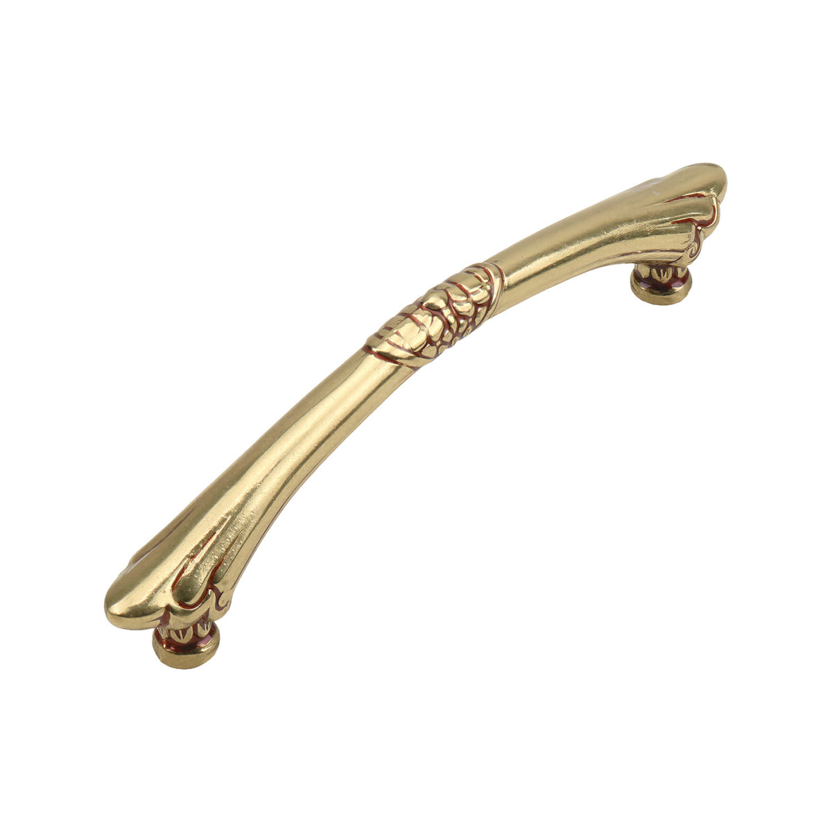 Gold-tone curved bar pull with a patterned center band, option No. 3, 165 mm.