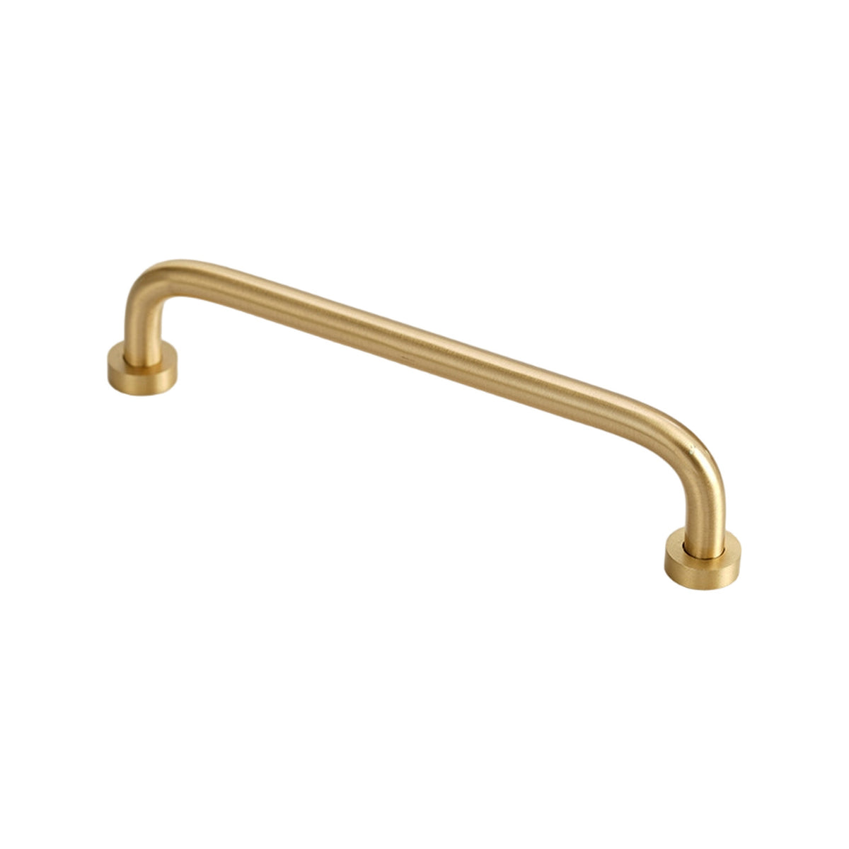 Gold-tone curved bar pull with round mounting bases, option No. 4, 160 mm.