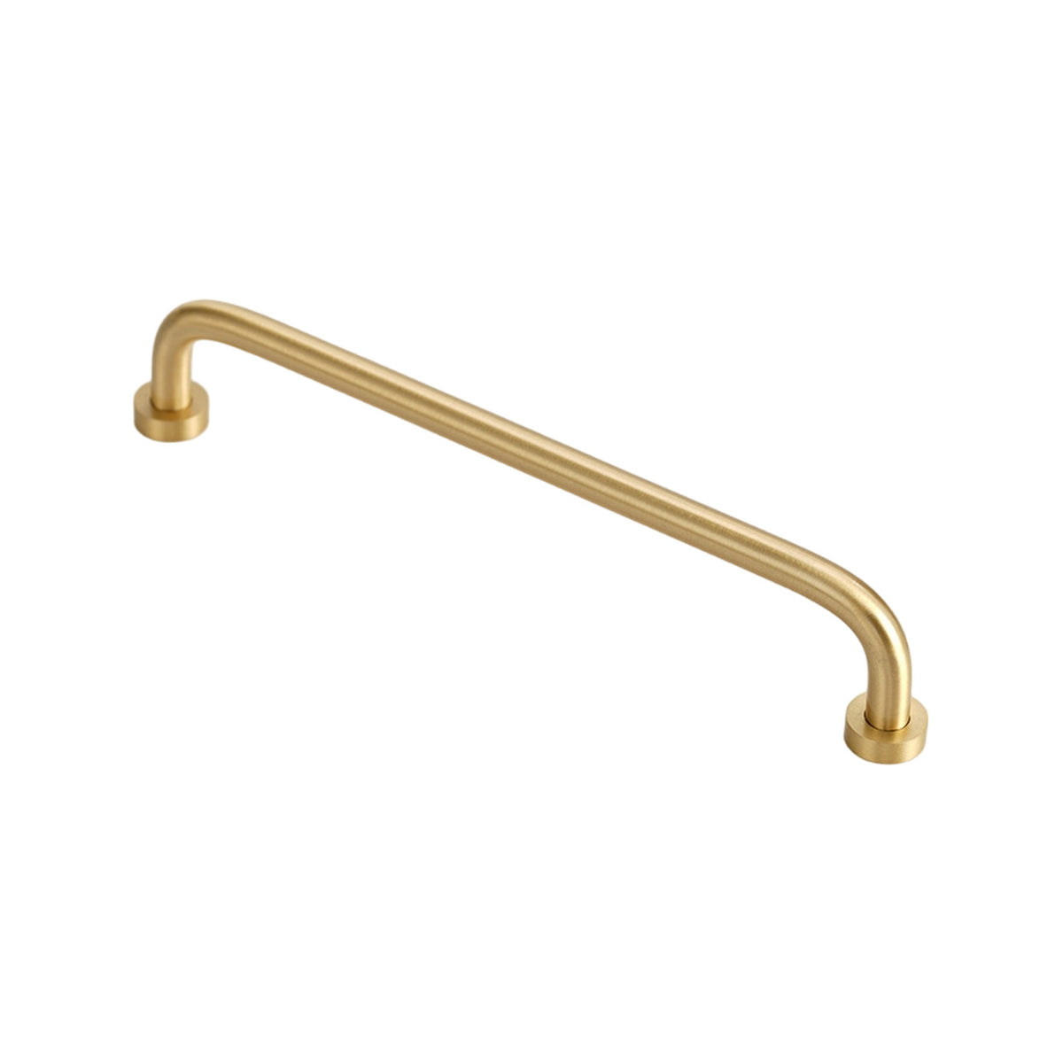 Gold-tone curved bar pull with round mounting bases, option No. 4, 224 mm.