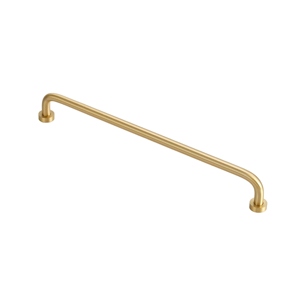 Gold-tone curved bar pull with round mounting bases, option No. 4, 416 mm.
