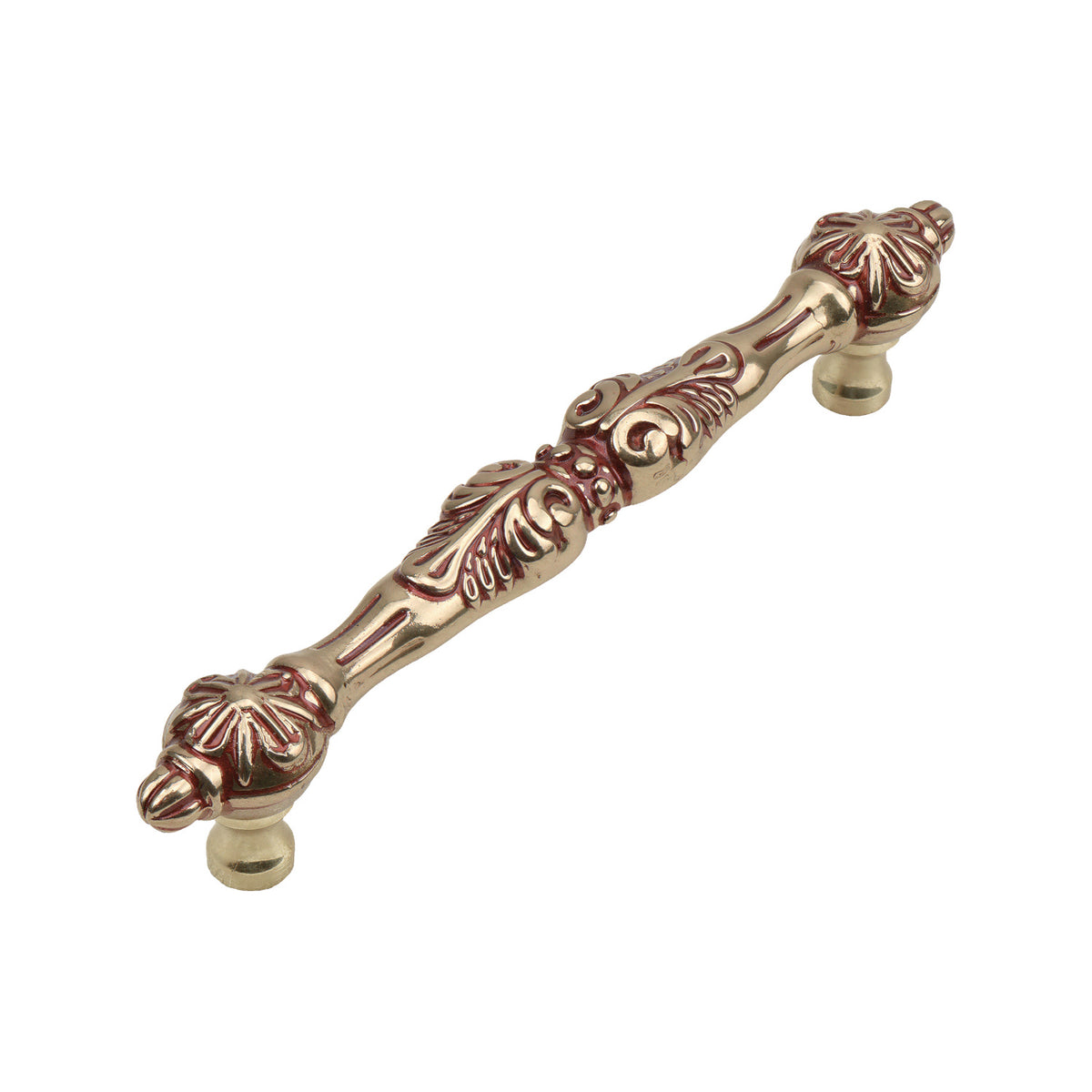 Gold-tone bar pull with raised floral scrollwork, option No. 1, 170 mm.