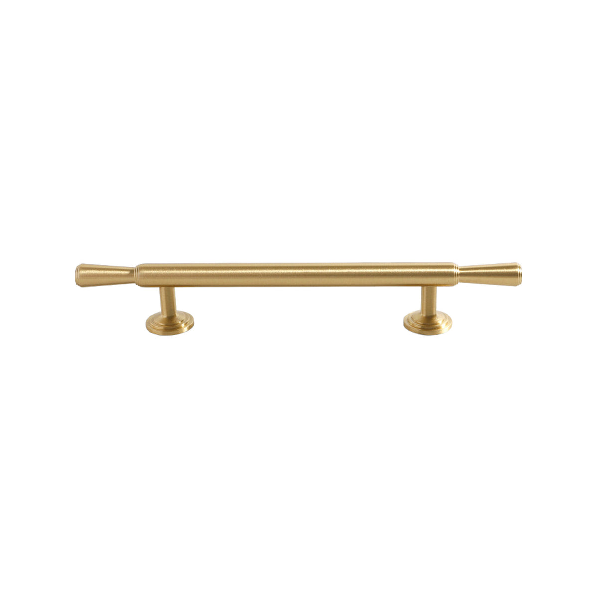 Gold-tone slim bar pull with round mounting posts, option No. 15, 128 mm.