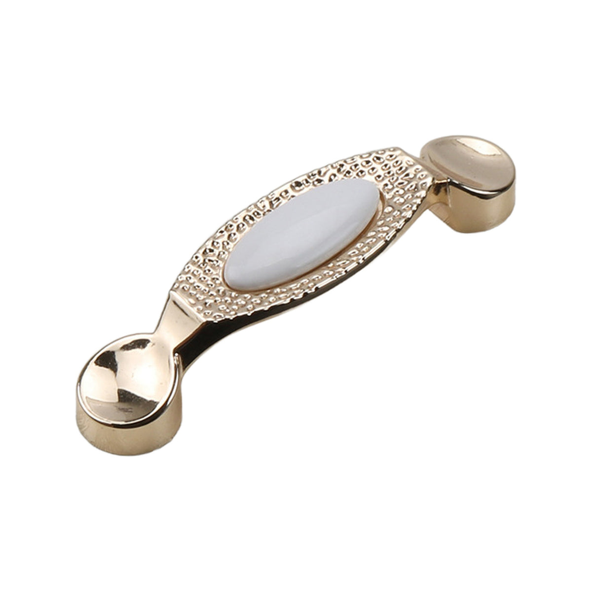 Gold-tone bar pull with a beaded oval frame and white ceramic inlay, option No. 6, 123 mm.