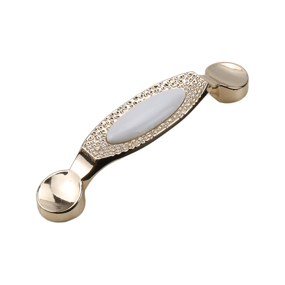 Gold-tone bar pull with a beaded oval frame and white ceramic inlay, option No. 6, 162 mm.