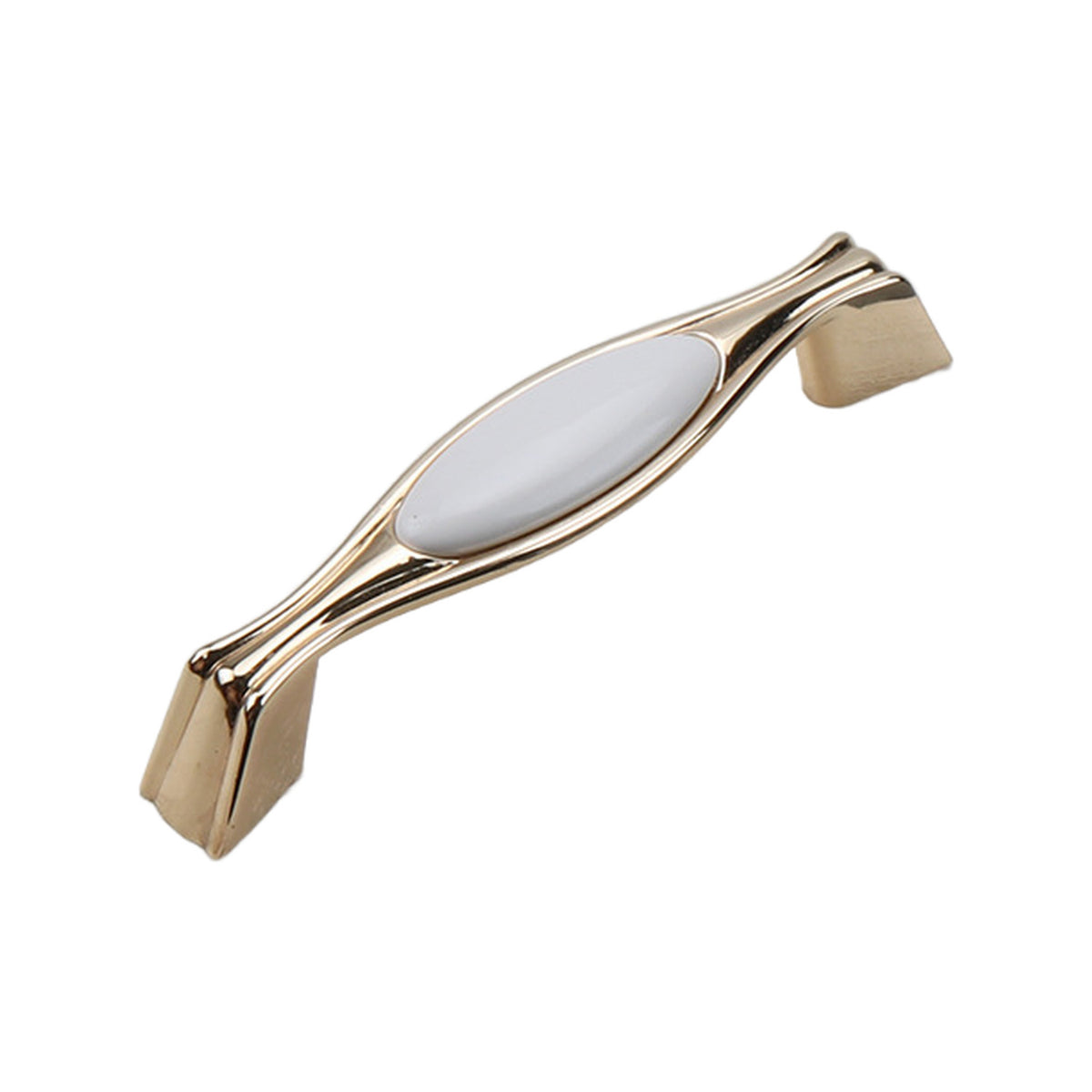 Gold-tone bar pull with an oval white ceramic inlay, option No. 3, 125 mm.