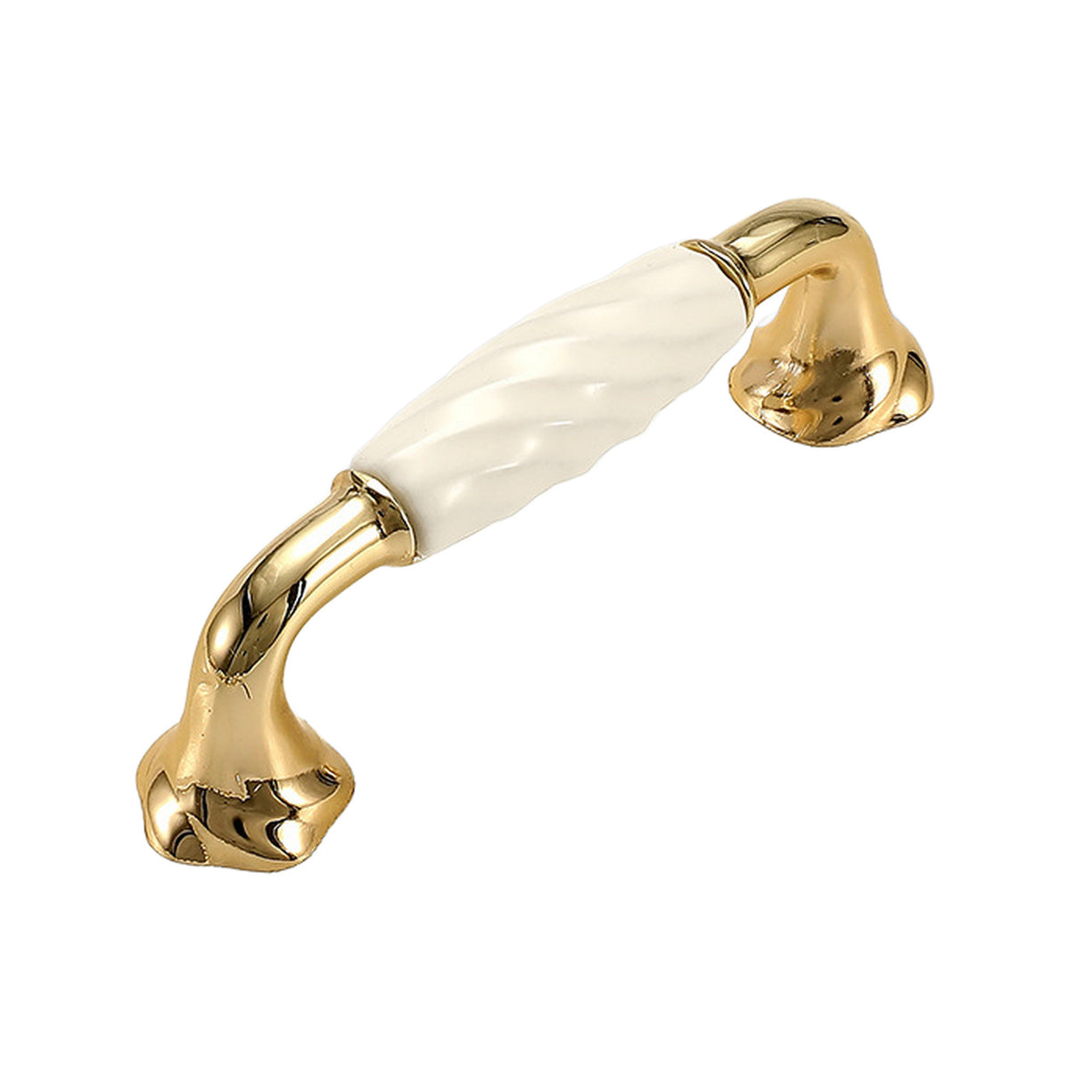 Gold-tone bar pull with a white ceramic grip and sculpted feet, option No. 8, 96 mm.