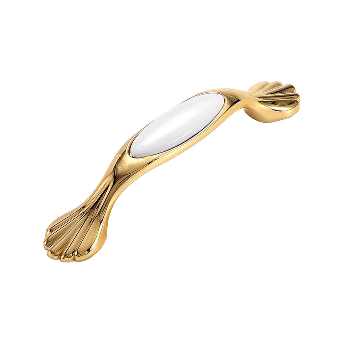 Gold-tone bar pull with a white oval ceramic inset and fan-shaped ends, option No. 1, 96 mm.