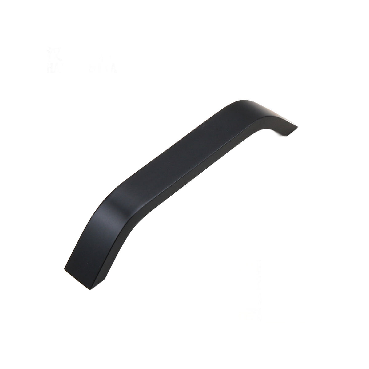 Matte black minimalist bar pull with angled ends, 128 mm.