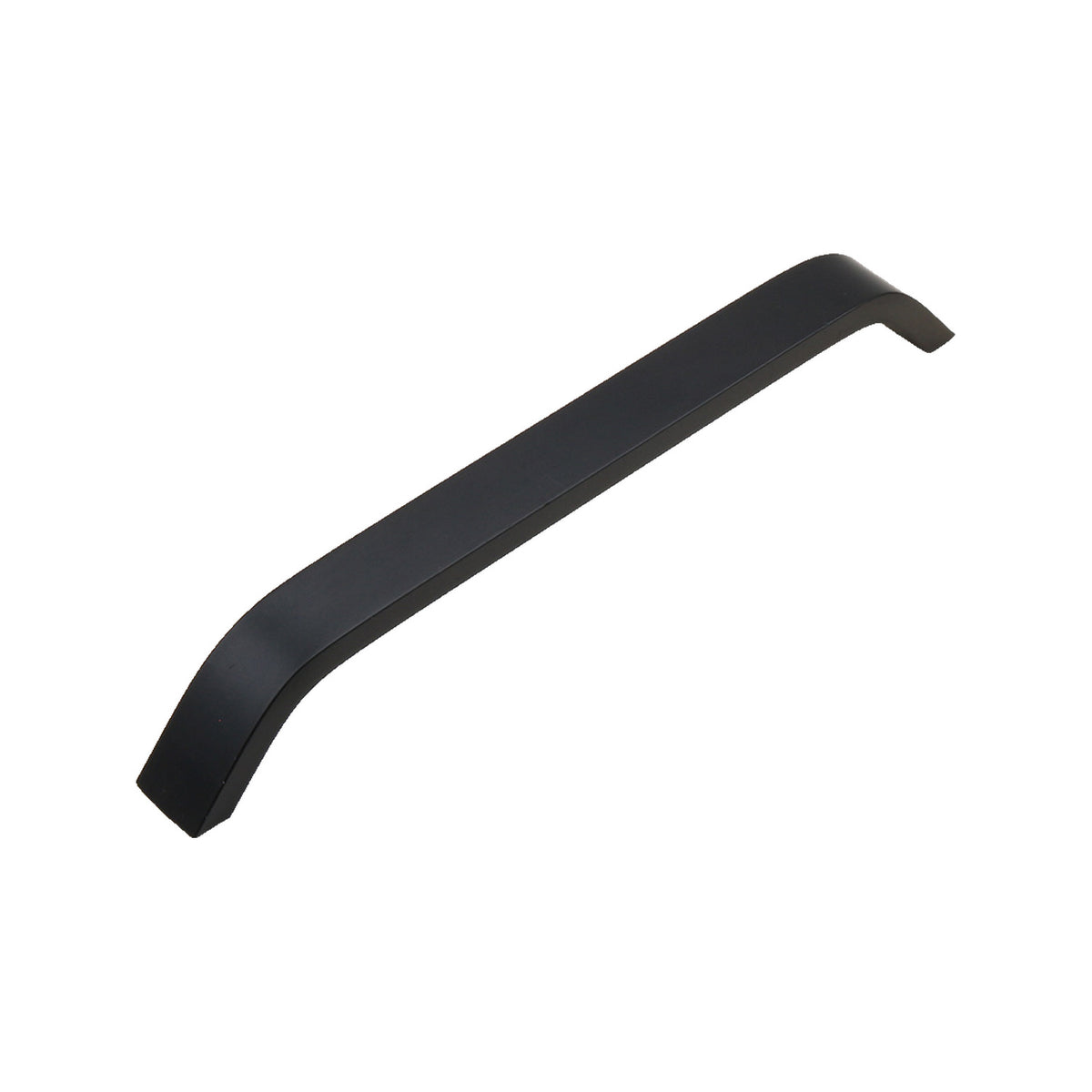 Matte black minimalist bar pull with angled ends, 192 mm.