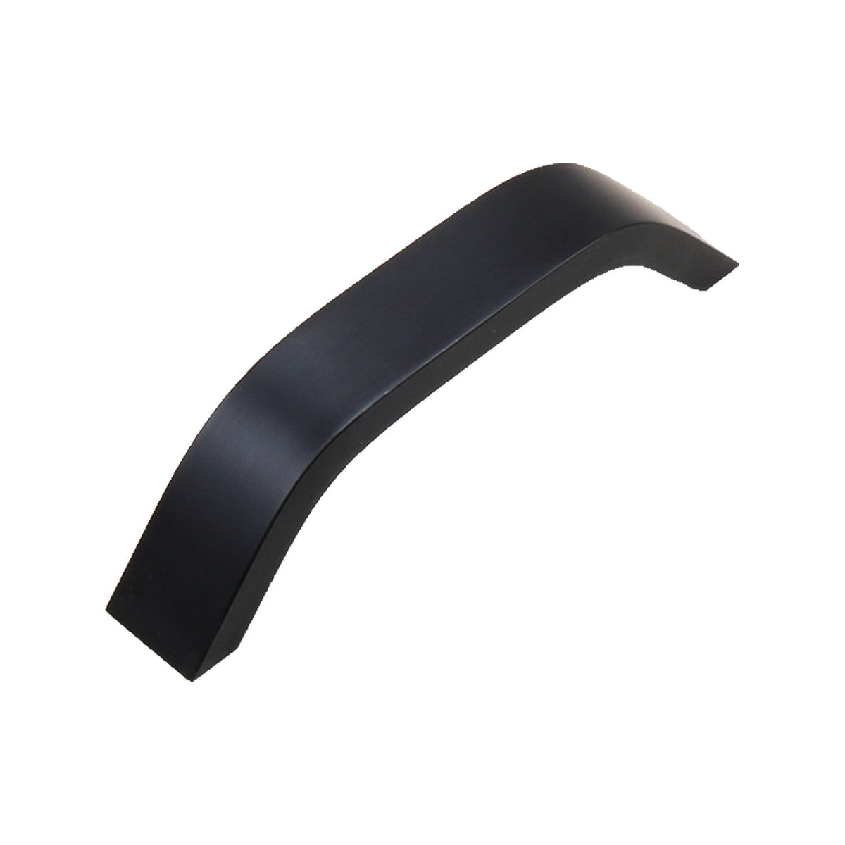 Matte black minimalist bar pull with angled ends, 96 mm.