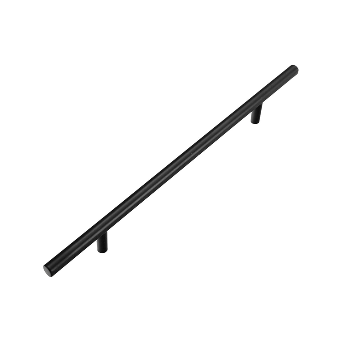 Matte black slim cylindrical bar pull with post mounts, option No. 14, 192 mm.