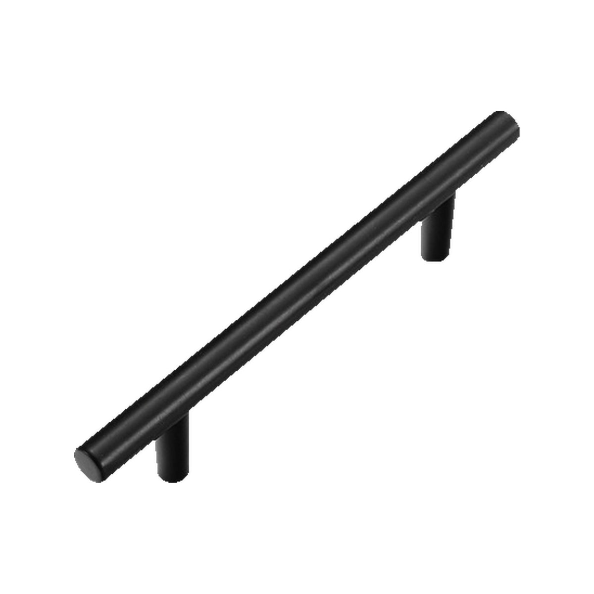 Matte black slim cylindrical bar pull with post mounts, option No. 14, 96 mm.