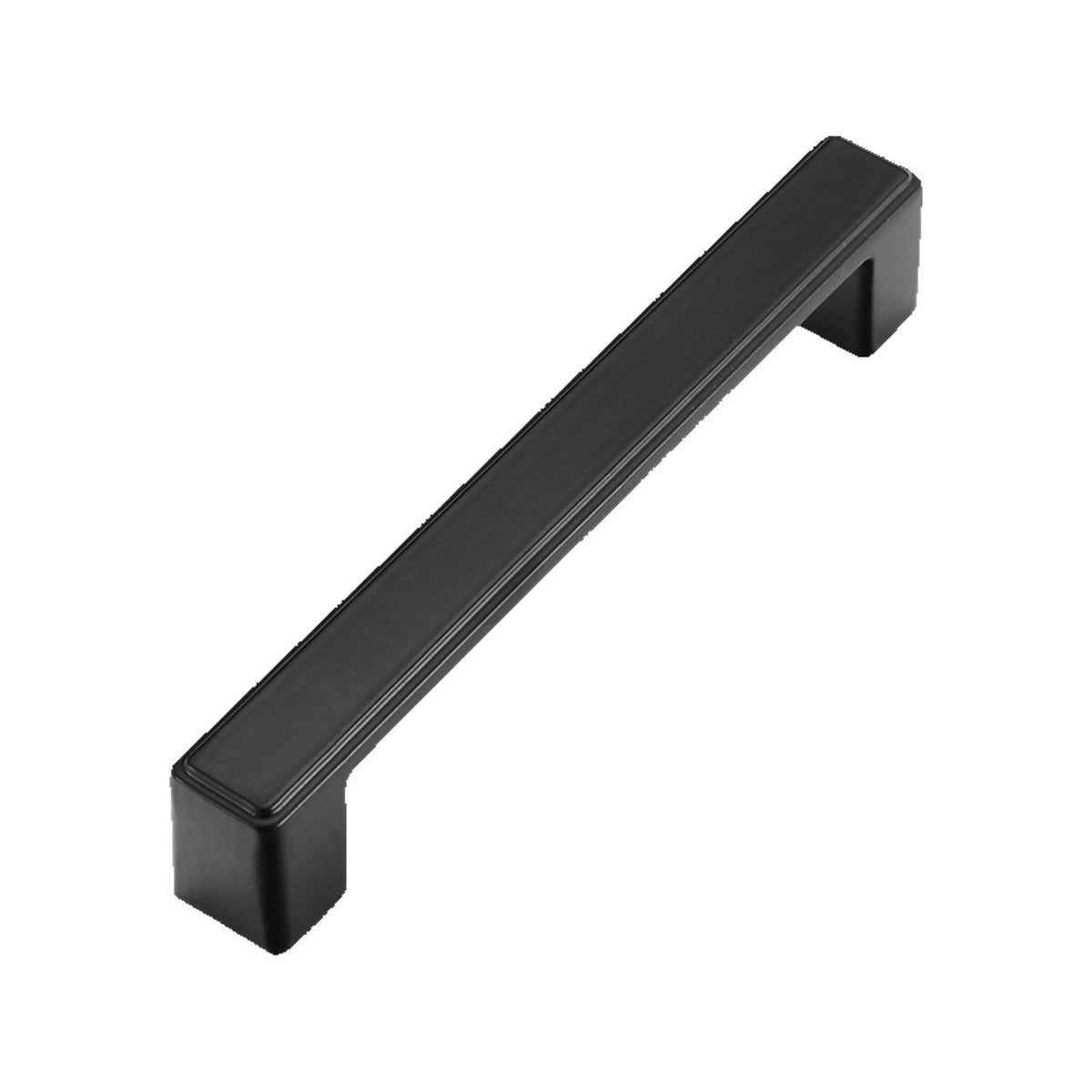 Matte black straight bar pull with squared ends, option No. 12, 128 mm.