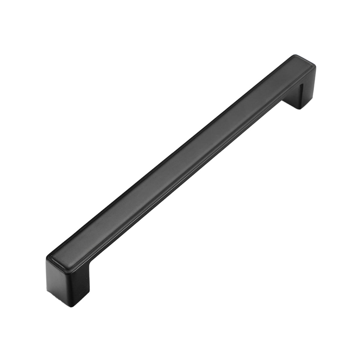 Matte black straight bar pull with squared ends, option No. 12, 192 mm.