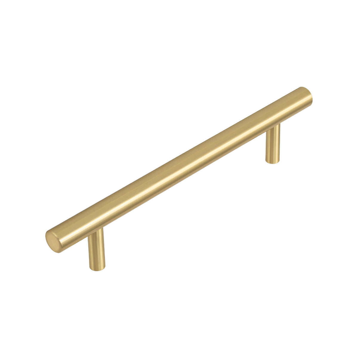 Matte gold-tone round bar pull with straight posts, 128 mm, option No. 6.