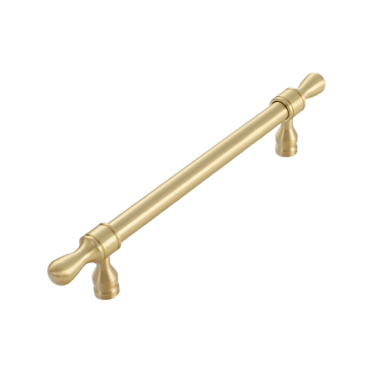 Matte gold-tone round bar pull with decorative ends and two posts, 128 mm, option No. 16.