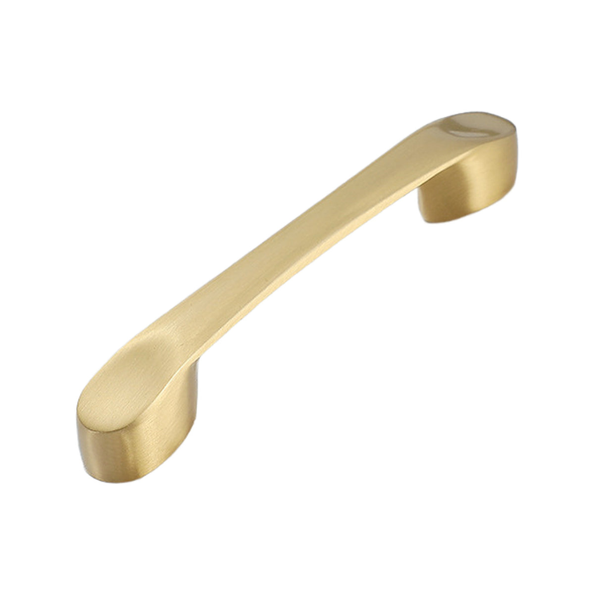 Matte gold-tone slim curved bar pull, 96 mm, option No. 21.