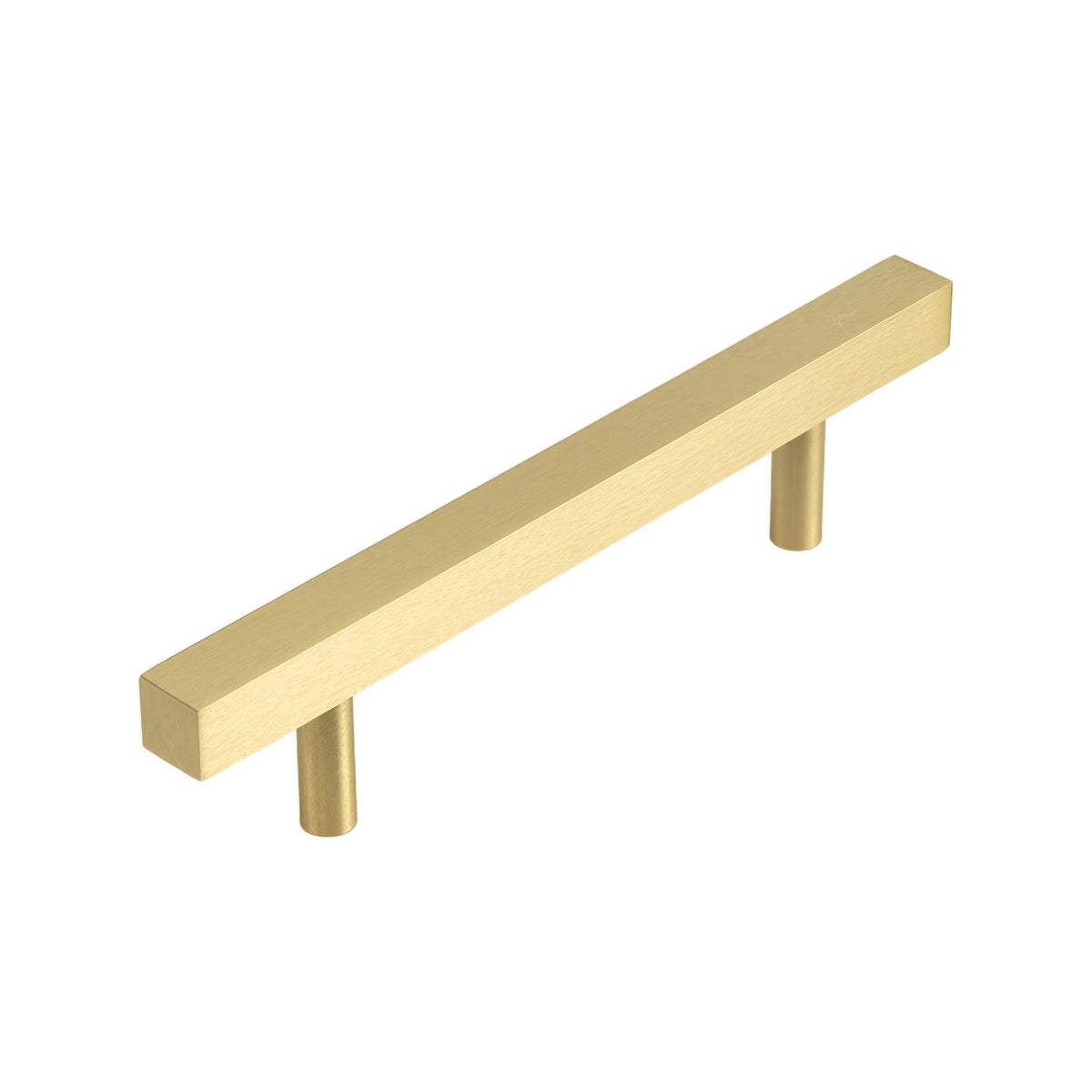 Matte gold-tone square bar pull with round posts, 96 mm, option No. 7.
