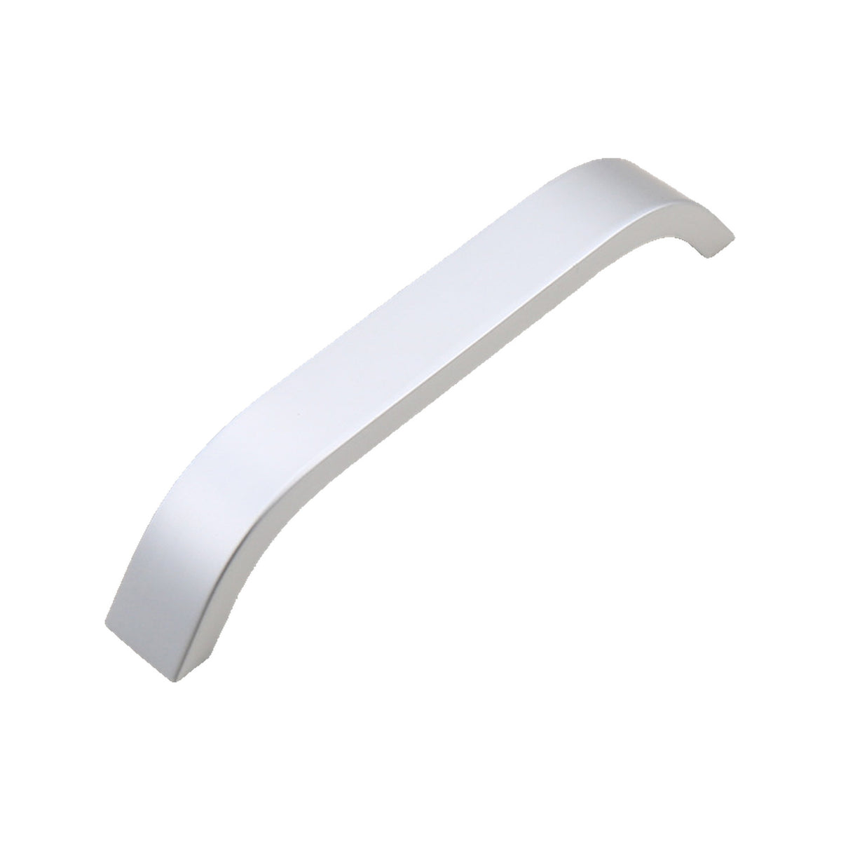 Matte silver-tone minimalist bar pull with angled ends, 128 mm.