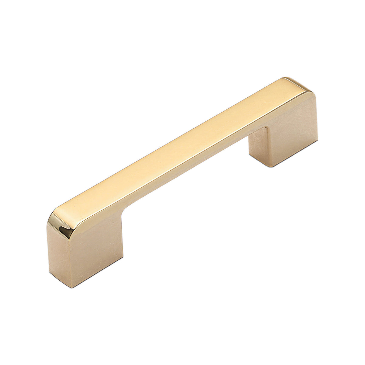 Polished gold-tone straight bar pull with squared ends, option No. 2, 96 mm.