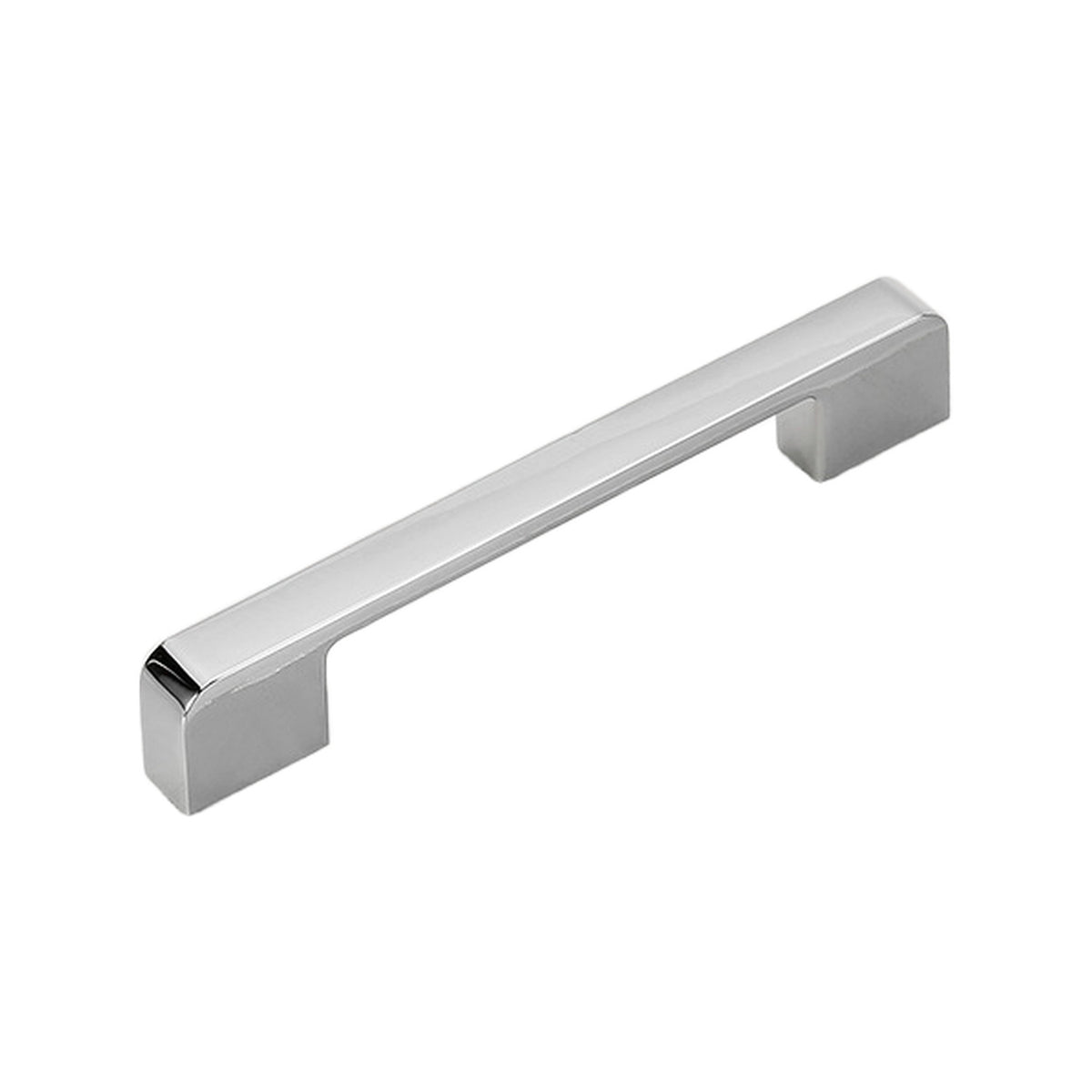Polished silver-tone straight bar pull with squared ends, option No. 2, 128 mm.