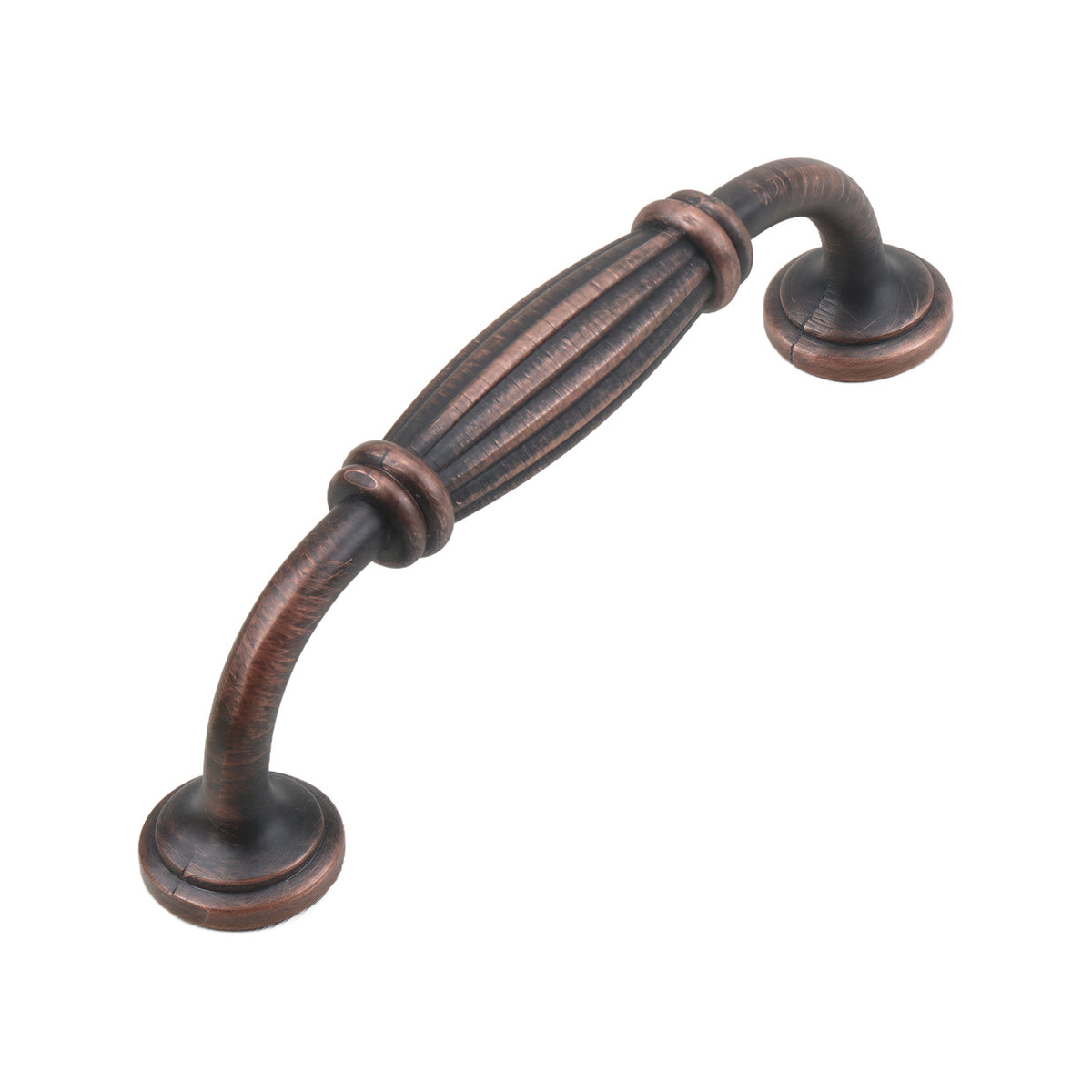 Red bronze-tone fluted bar pull with round feet, 96 mm, option No. 6.