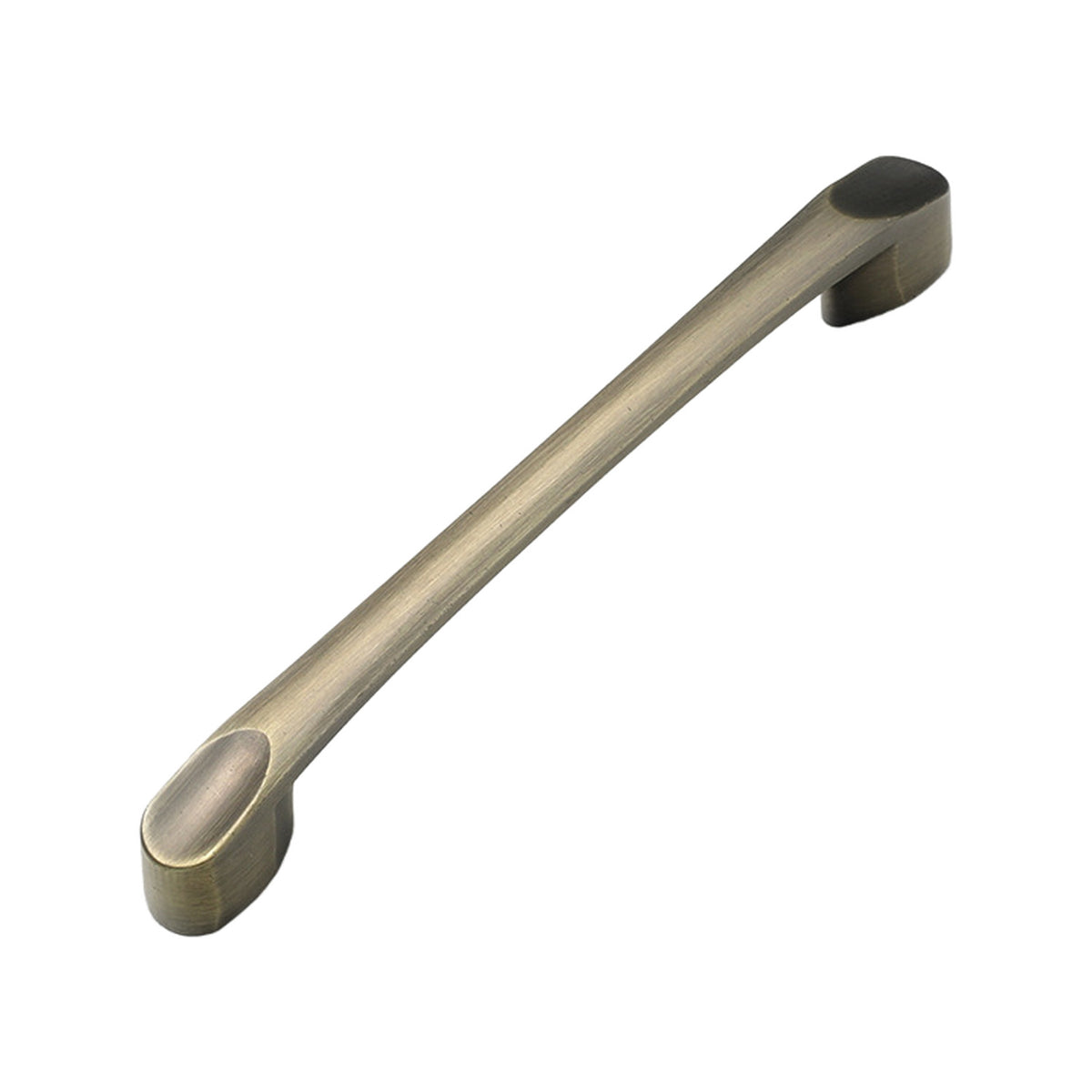 Smooth, gently curved bar pull with rounded end mounts, variant #13, 128 mm.