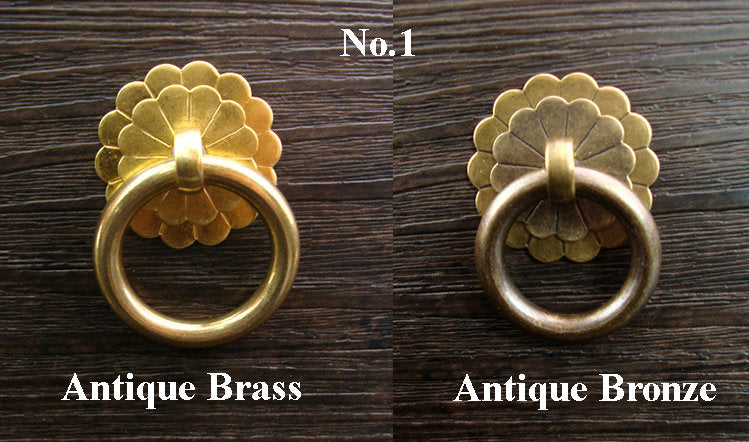 Brass Floral Door Knocker Ring Pulls - Antique Bronze Finish - Screw #1 30mm Brass / 1pc