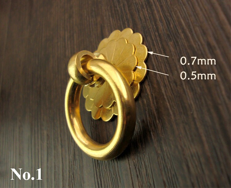 Brass Floral Door Knocker Ring Pulls - Antique Bronze Finish - Screw #1 30mm Brass / 10pcs