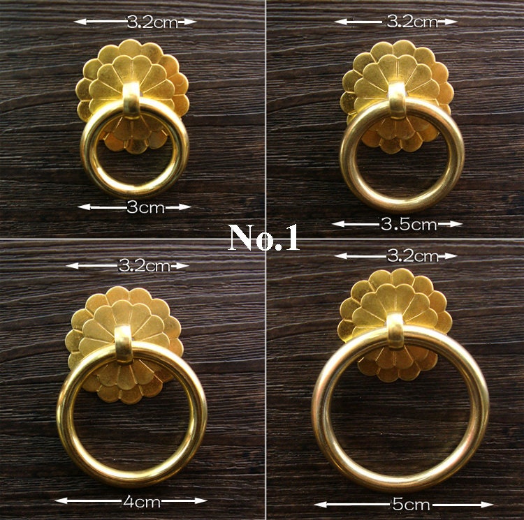 Brass Floral Door Knocker Ring Pulls - Antique Bronze Finish - Screw #1 30mm Bronze / 1pc