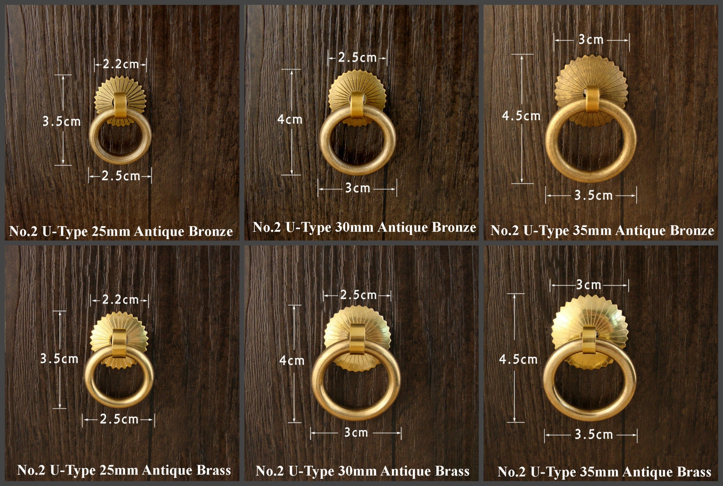 Brass Floral Door Knocker Ring Pulls - Antique Bronze Finish - Screw #1 35mm Brass / 1pc