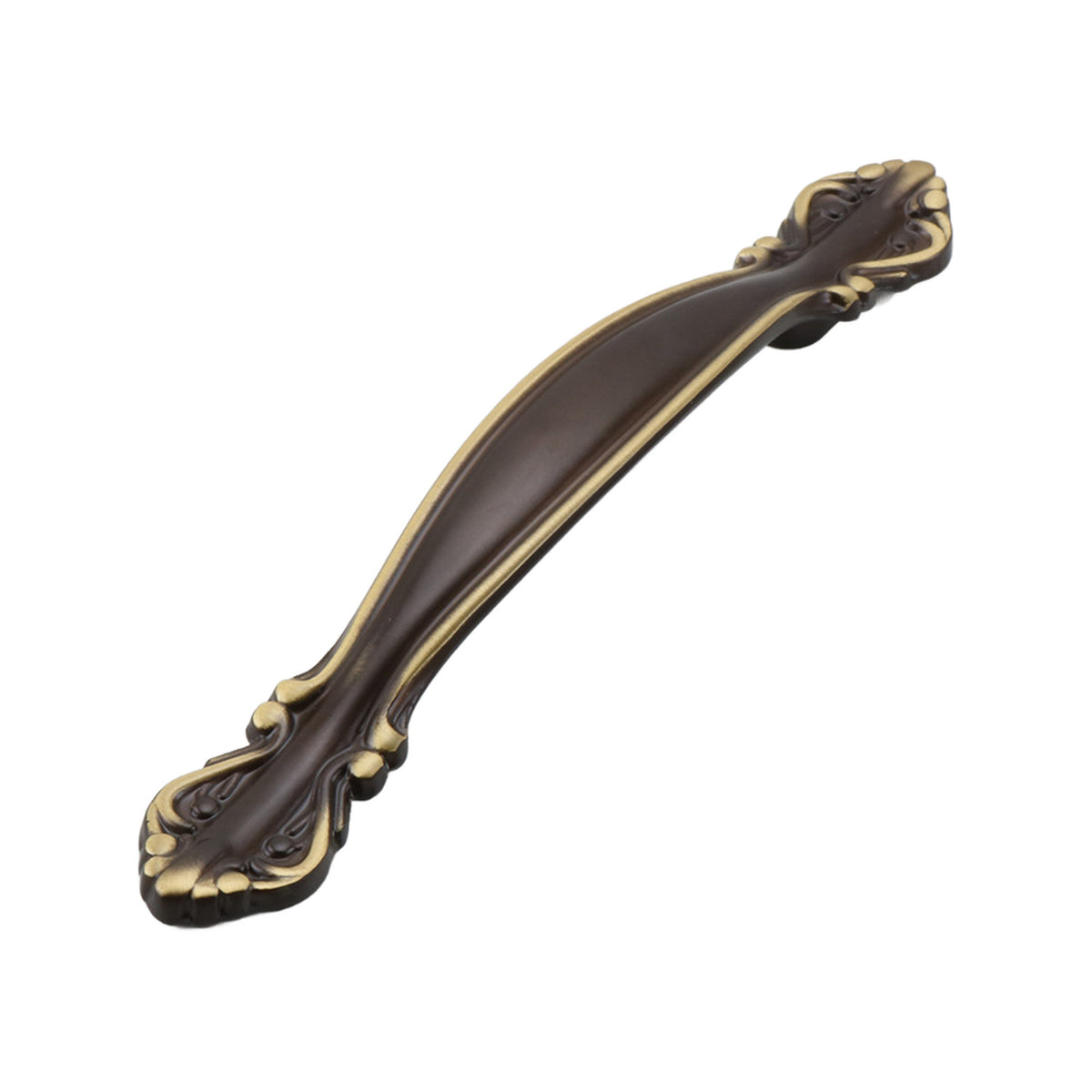 Antique bronze-tone curved bridge pull with sculpted scalloped ends, 128 mm, option No. 3.